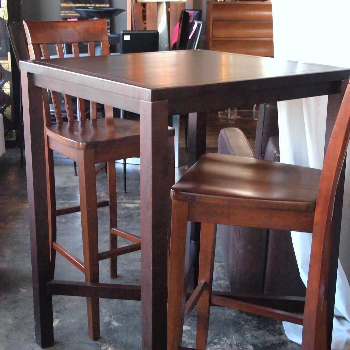 10759 high top bar style wood table with 2 chairs