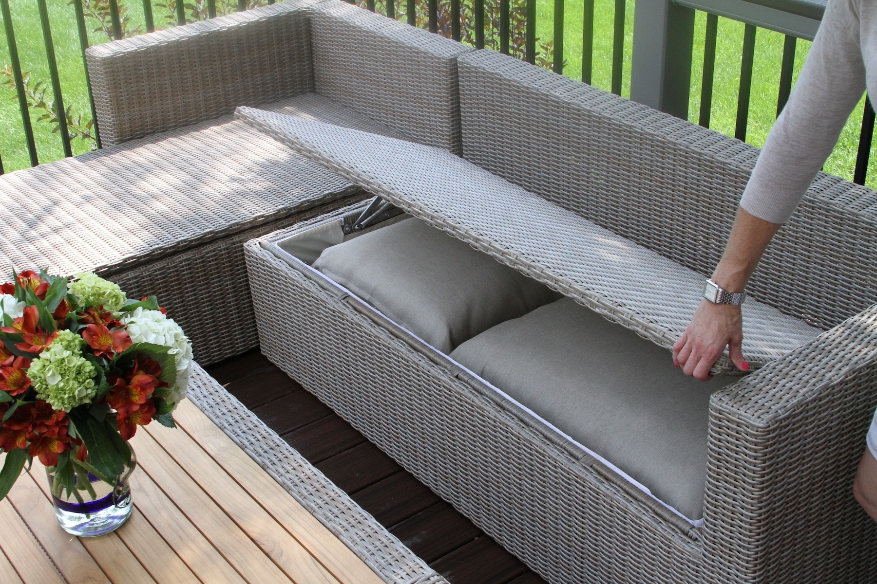 3pc teak ash wicker sectional sofa set with waterproof