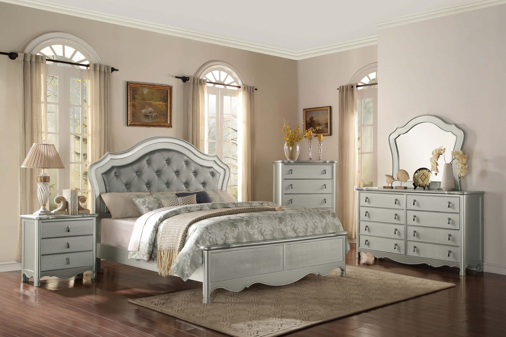 4 piece homelegance toulouse silver finish panel bedroom set