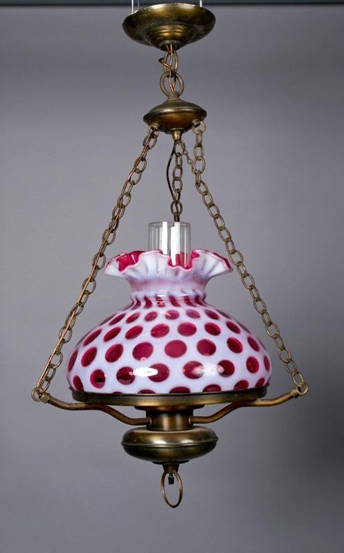 A fine cranberry glass hanging lamp fenton