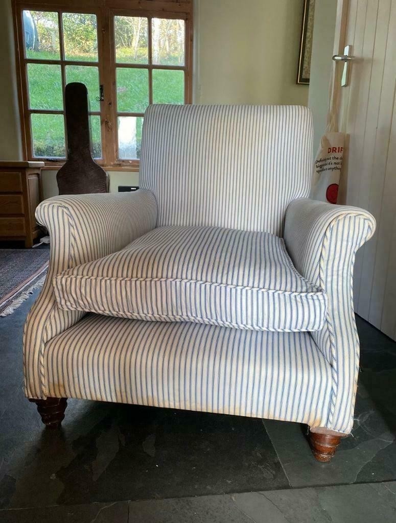 Antique vintage country house style striped armchair for