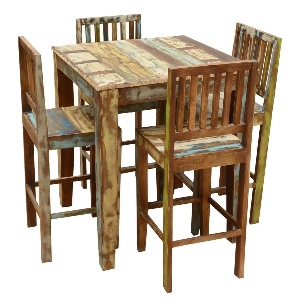 Appalachian rustic reclaimed wood high bar table chair set