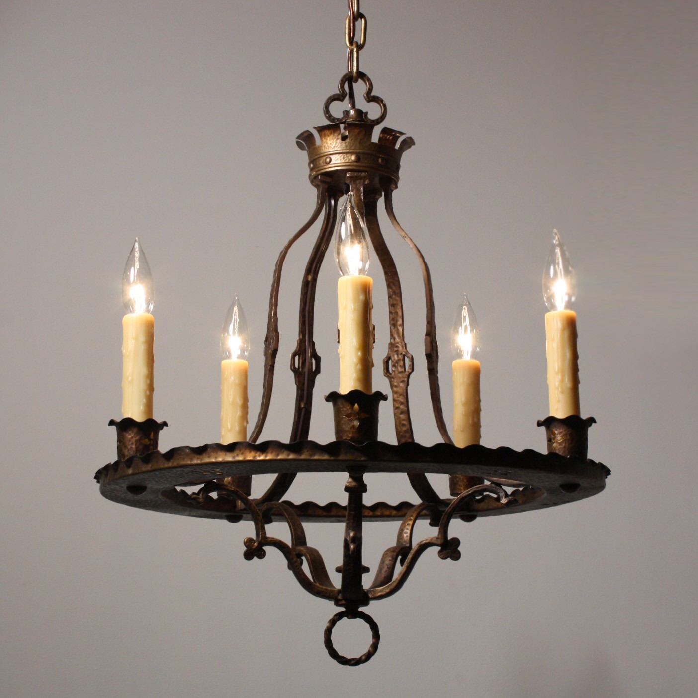 Attractive antique gothic revival five light cast brass