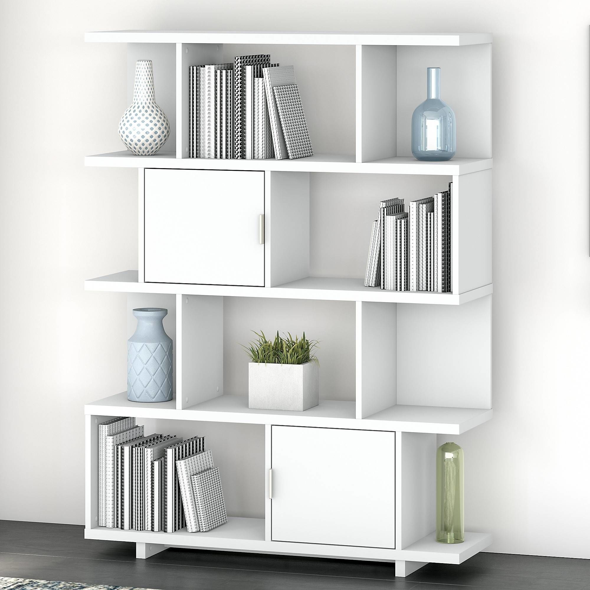 Avenue large geometric etagere bookcase with doors in pure 1