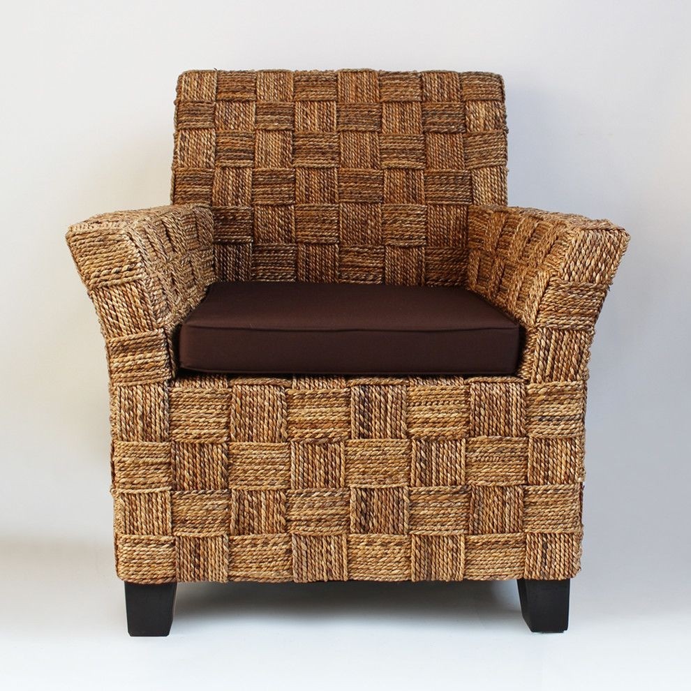 Banana leaf arm chair w brown cushions brown cushions