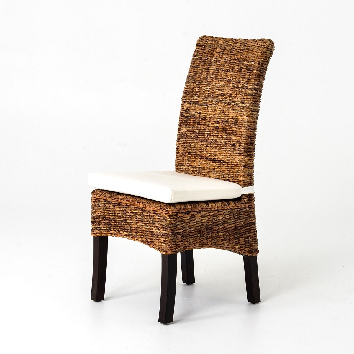 Banana leaf woven side chair with cushion seagrass