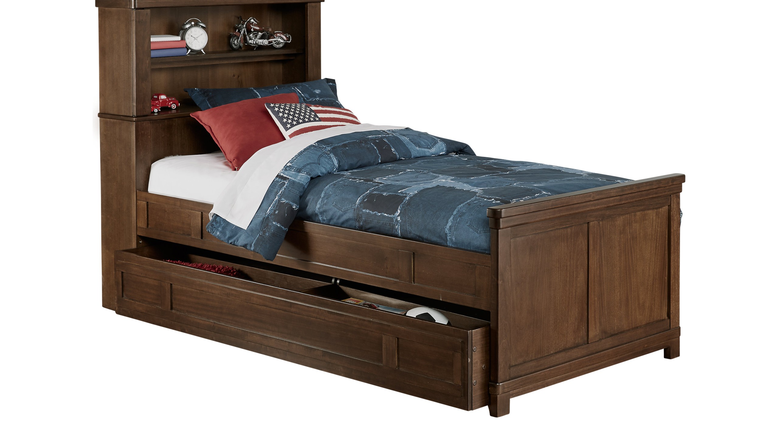 Boulder chocolate brown 4 pc twin bookcase bed w trundle
