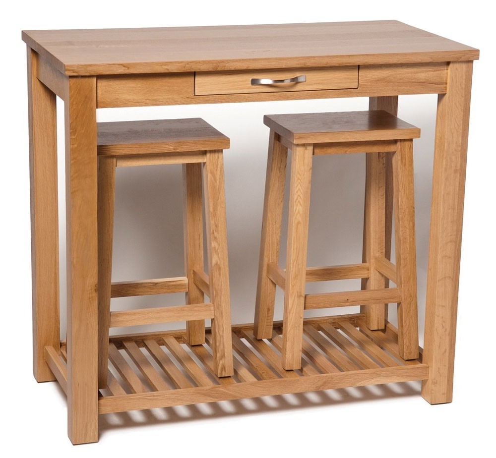 Camberley oak breakfast set table with two stools hallowood