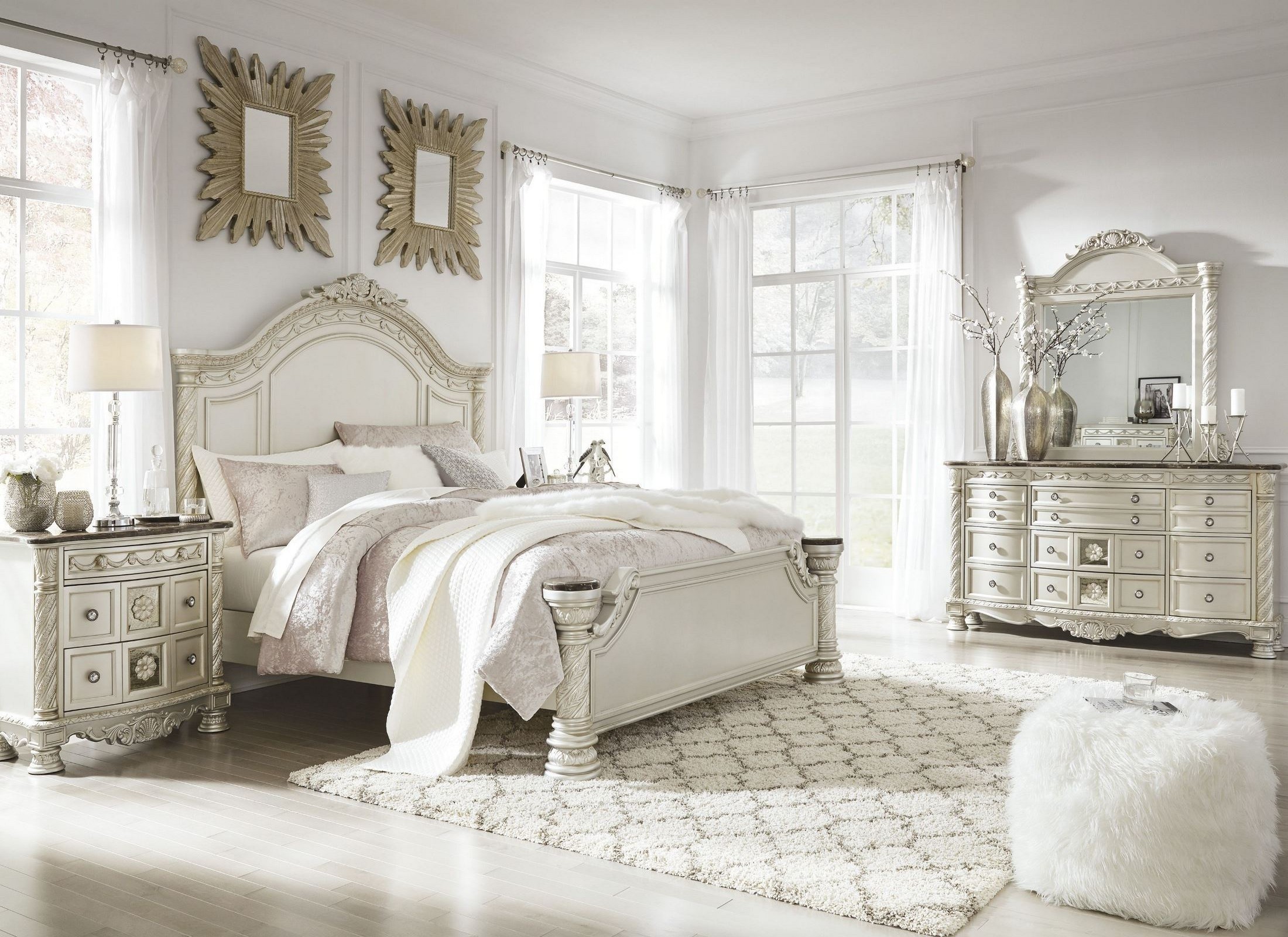 Cassimore north shore pearl silver panel bedroom set from