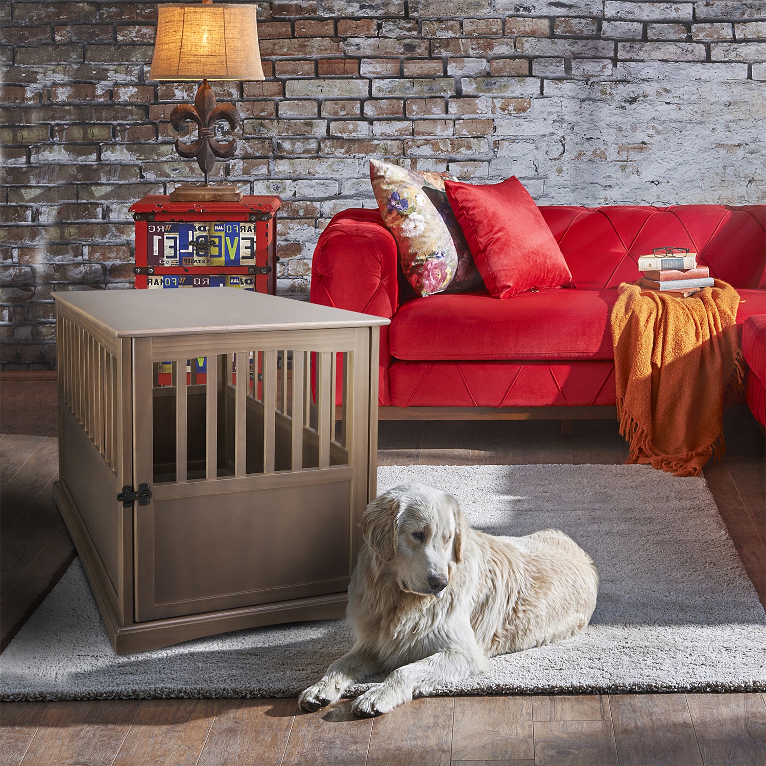 Casual home large wooden pet crate dog house end table