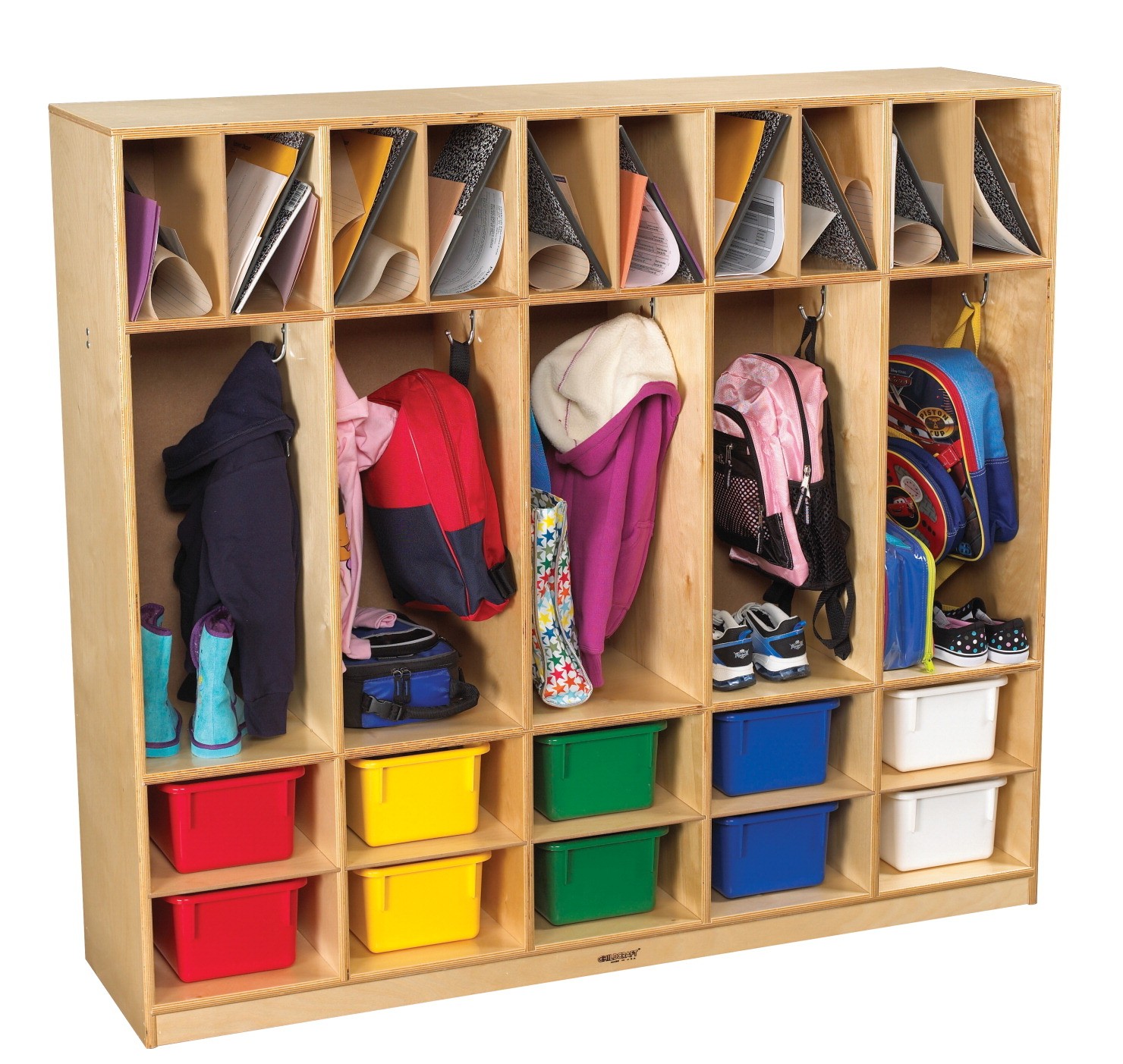 Childcraft coat locker with 10 cubbies 5 sections