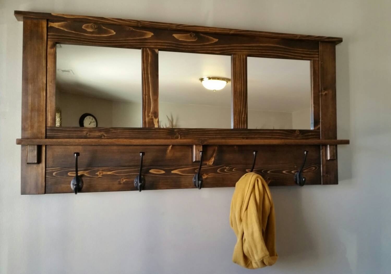 Wall Mirror Shelf & Coat Rack: Finished Stained