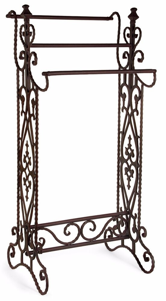 Colonial scroll black wrought iron quilt display rack