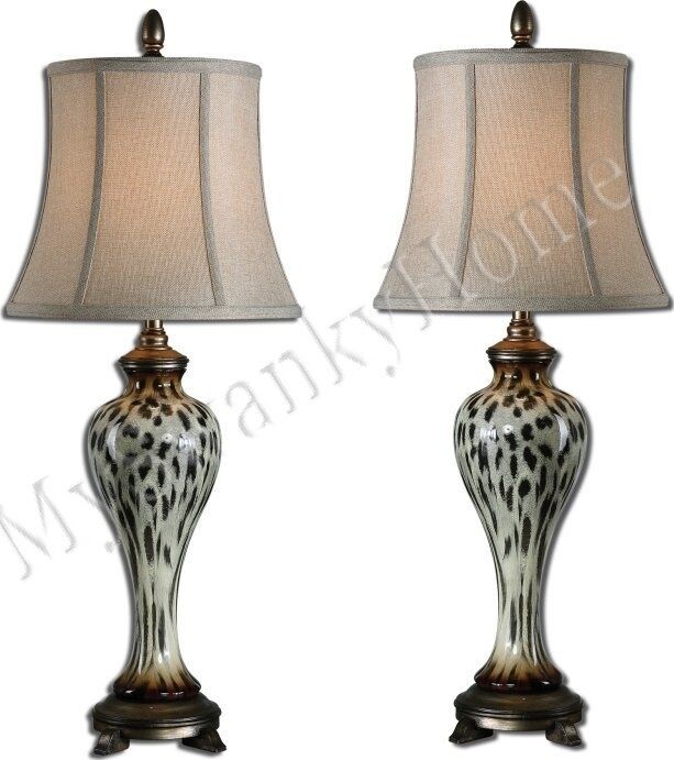 Contemporary animal print buffet lamp leopard pair set of