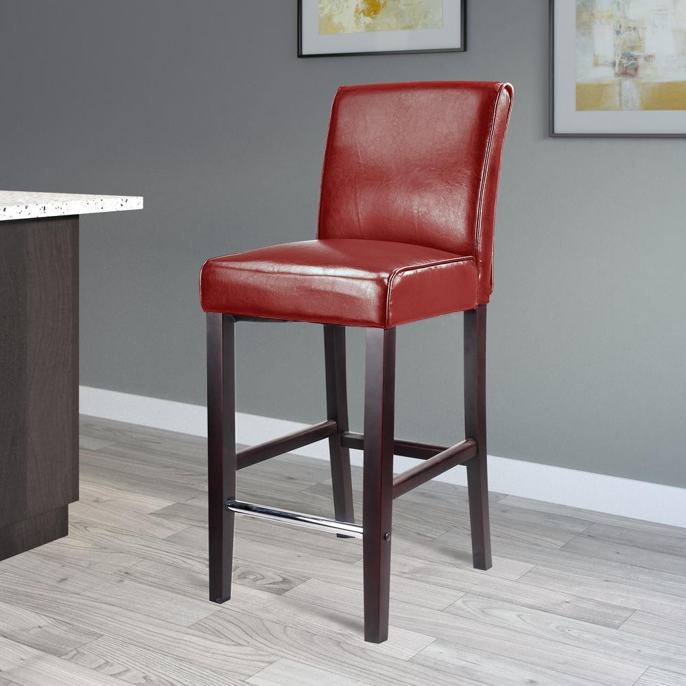FAUX LEATHER UPHOLSTERED BACKED 76CM BARSTOOL IN VINTAGE RED 