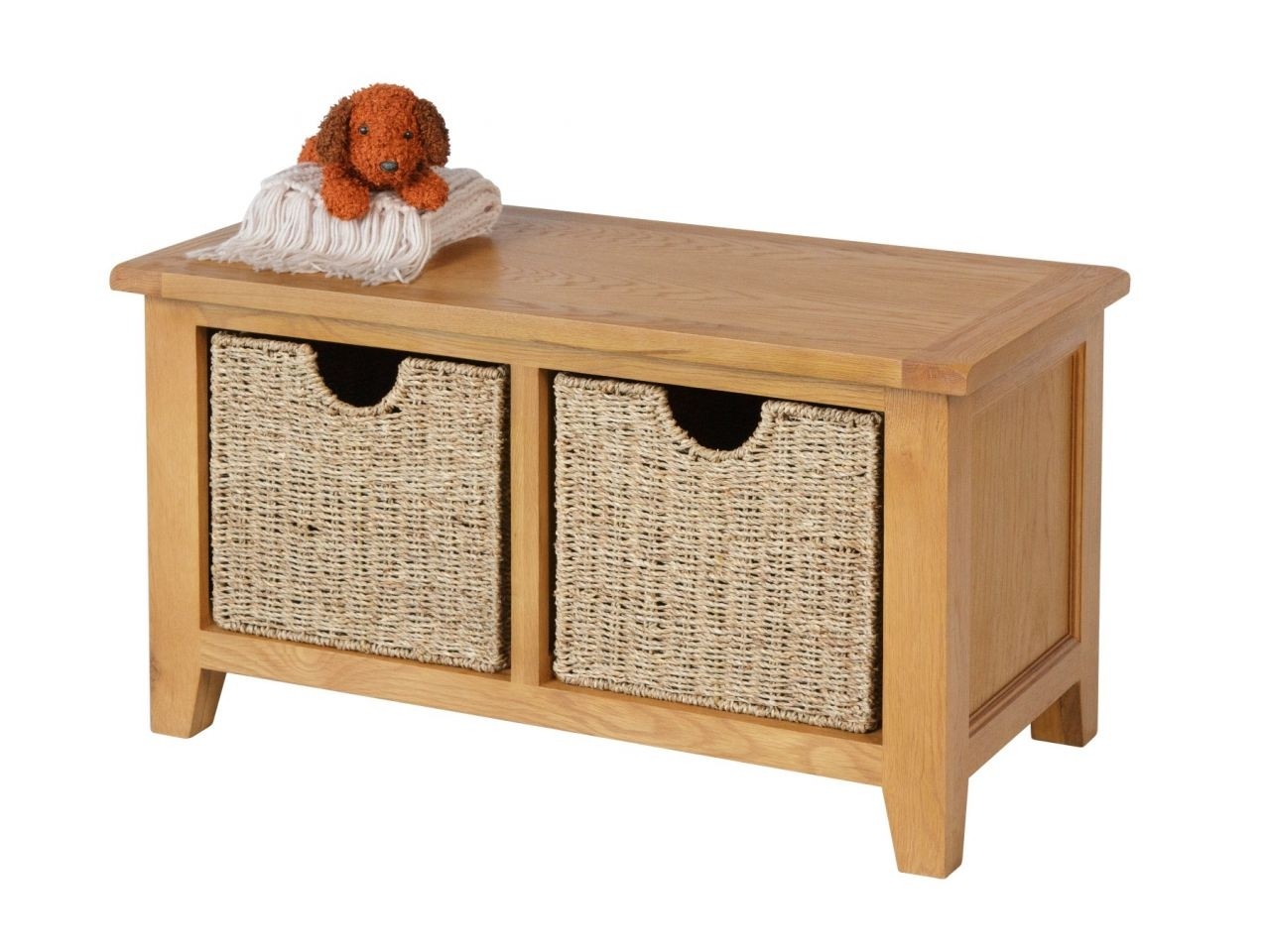 Country oak hall shoe storage bench with 2 baskets free