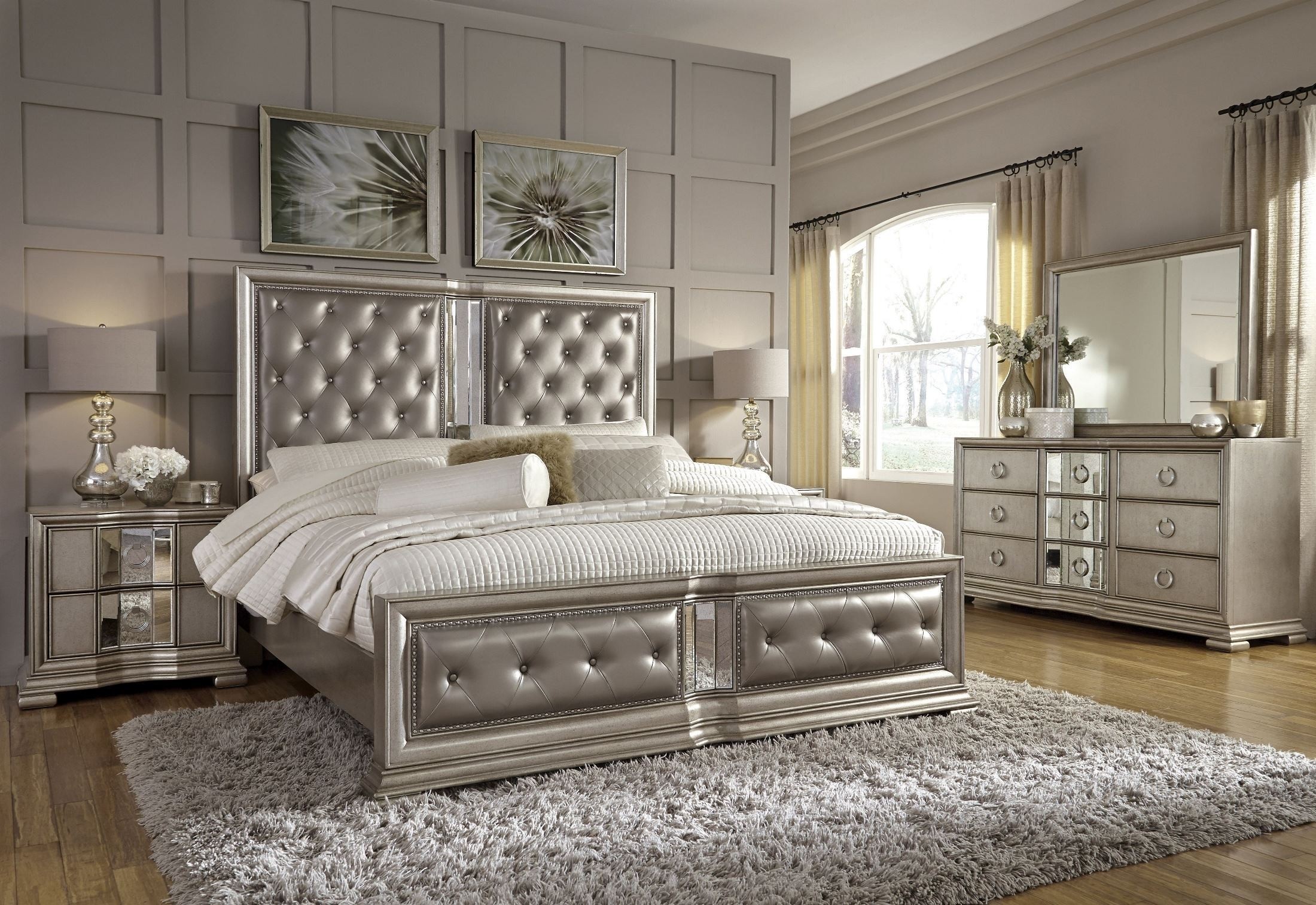Couture silver panel bedroom set p022170 71 72 pulaski