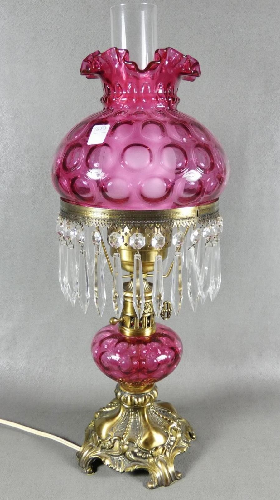 Cranberry glass table lamp collector estate auction