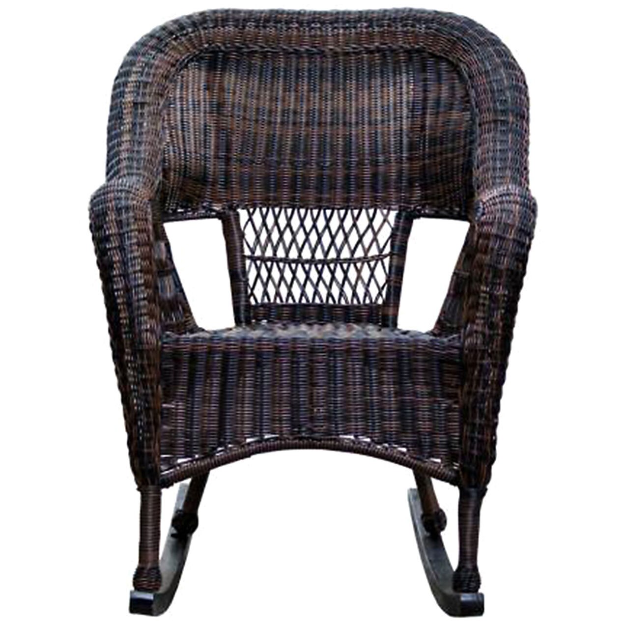 Dark brown wicker outdoor patio rocking chair at home