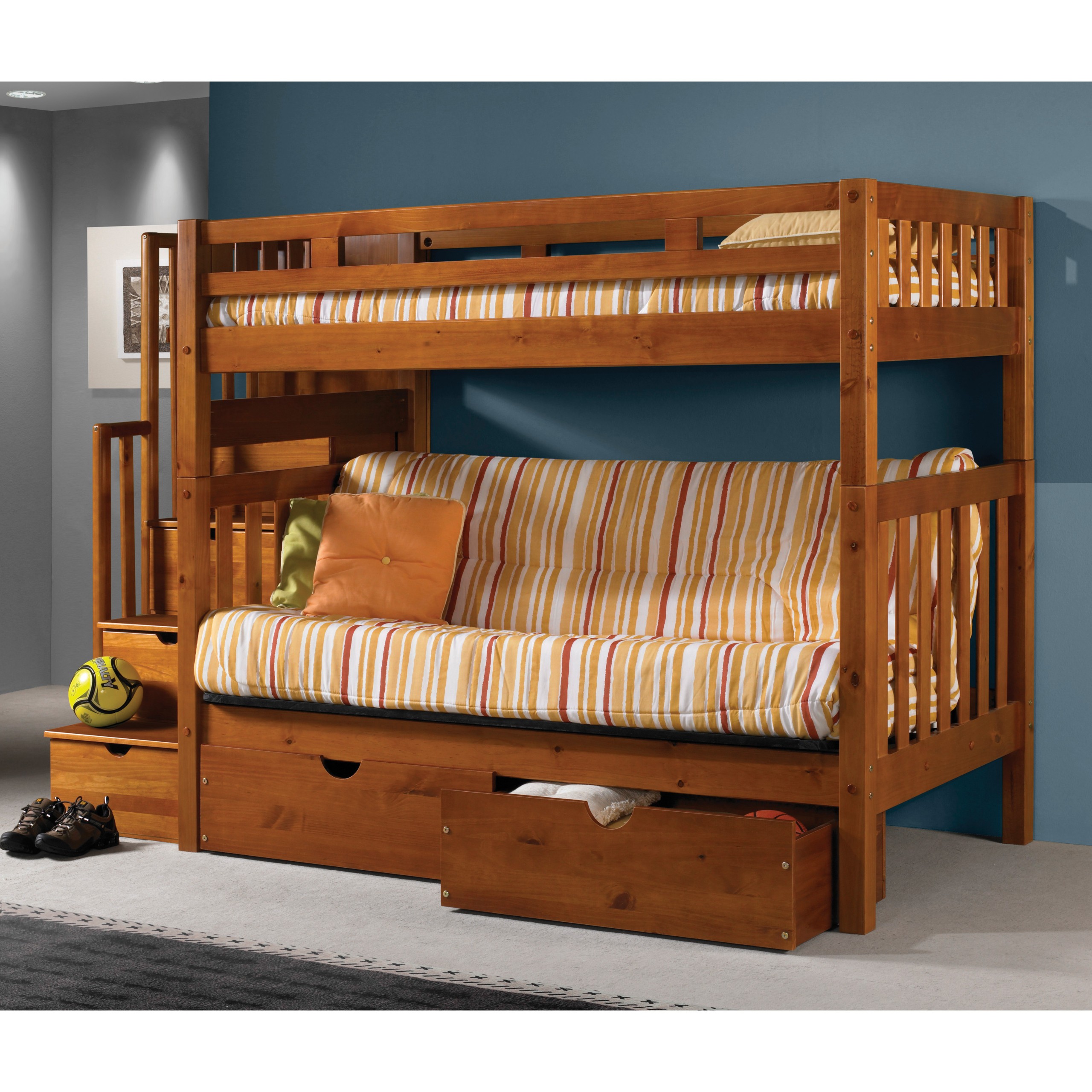 Donco twin futon stairway bunk bed honey bunk beds