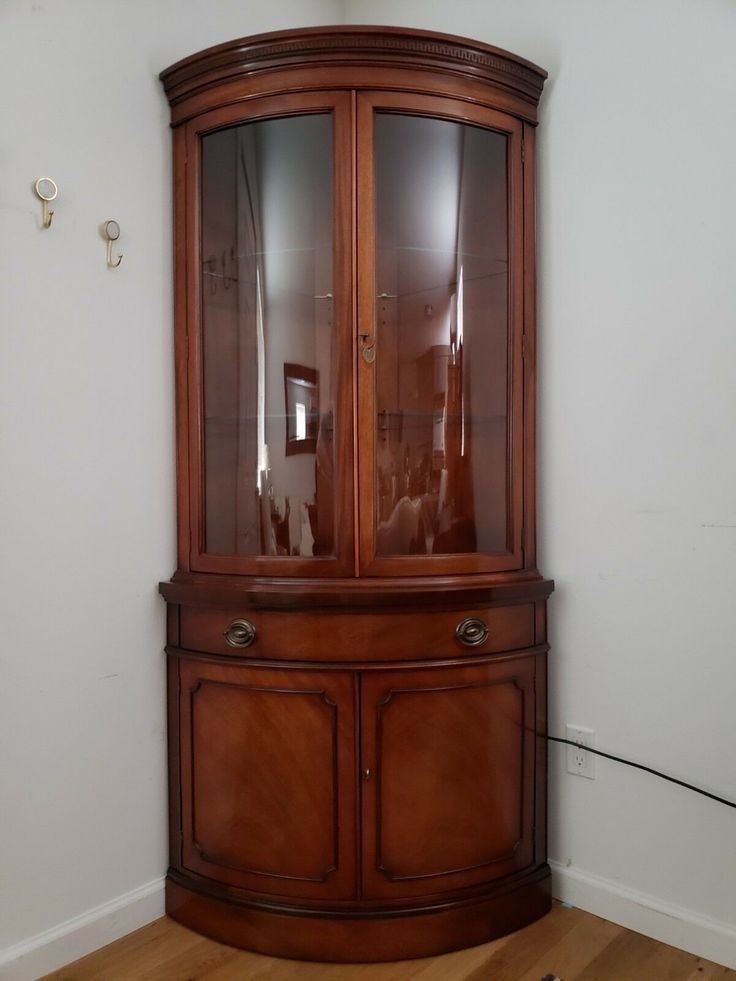 Drexel vintage mahogany bow front corner curio cabinet
