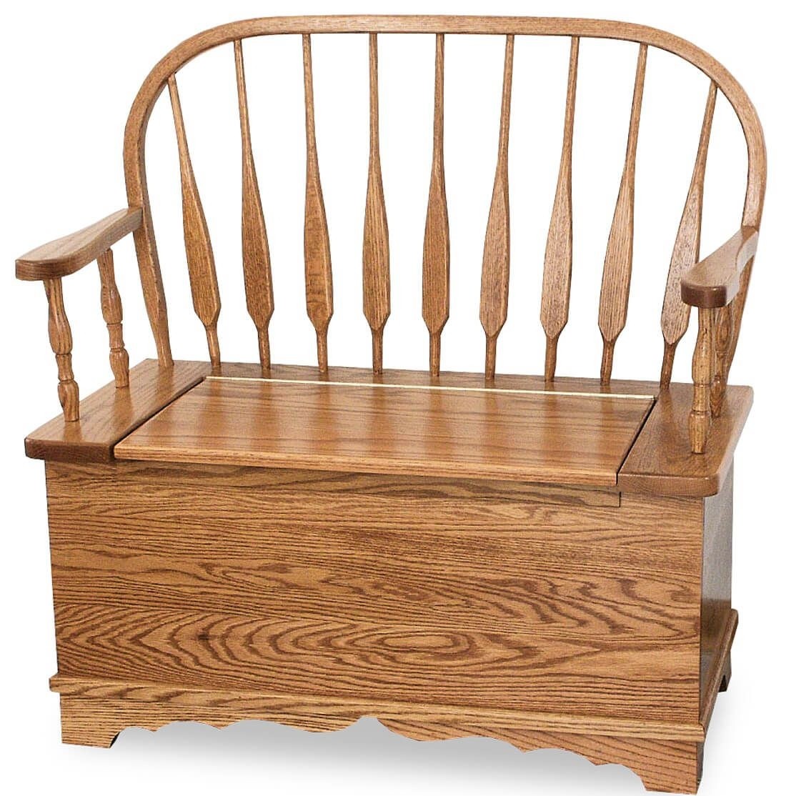 Dryden oak feather bow storage bench countryside amish