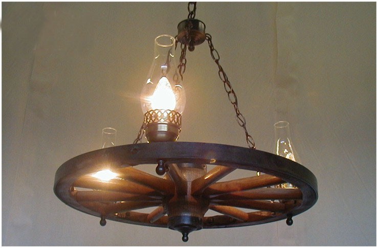Dxww027 wagon wheel chandelier w hurricane lamps no shades 1