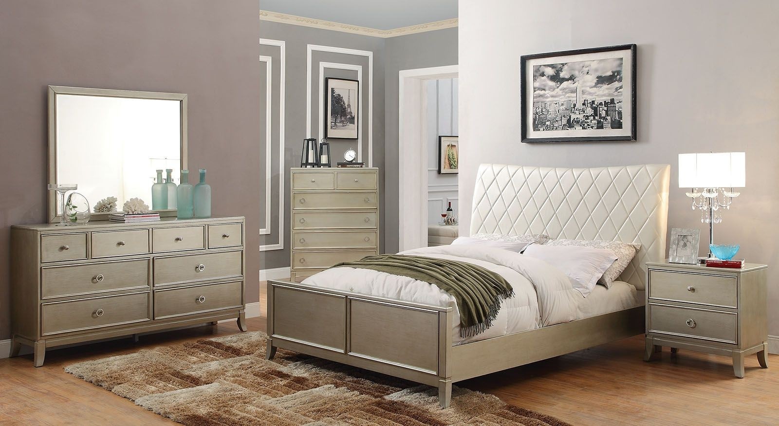 Enid silver upholstered panel bedroom set cm7430q