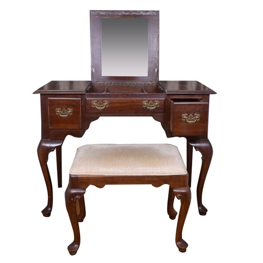 Ethan allen mahogany vanity table with bench ebth