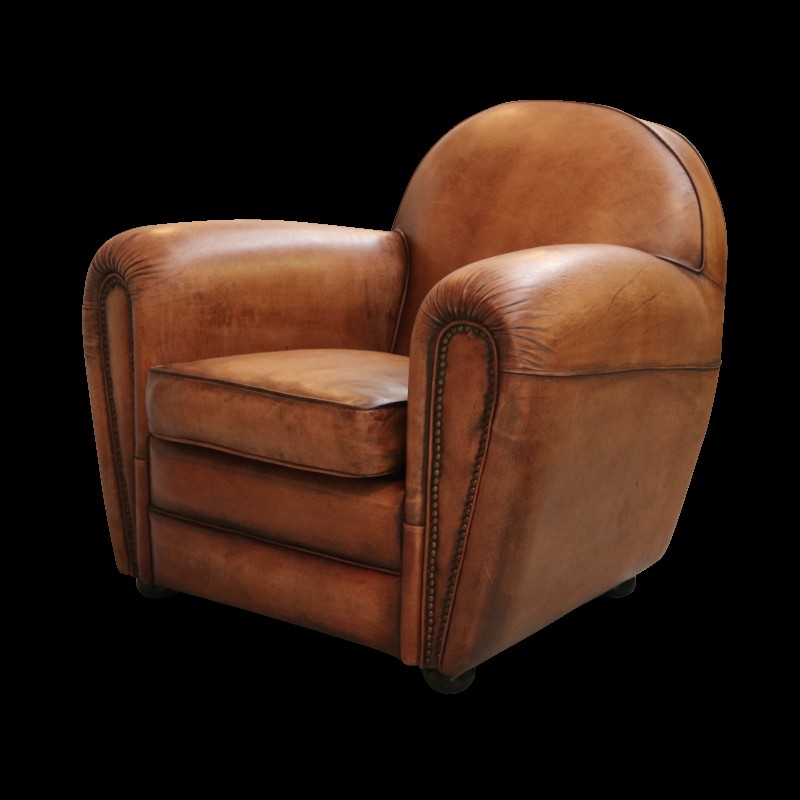 European design duncan tub chair in distressed leather