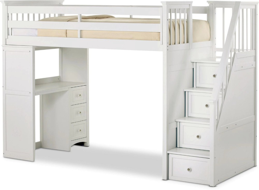 Flynn twin loft bed with storage stairs and desk white