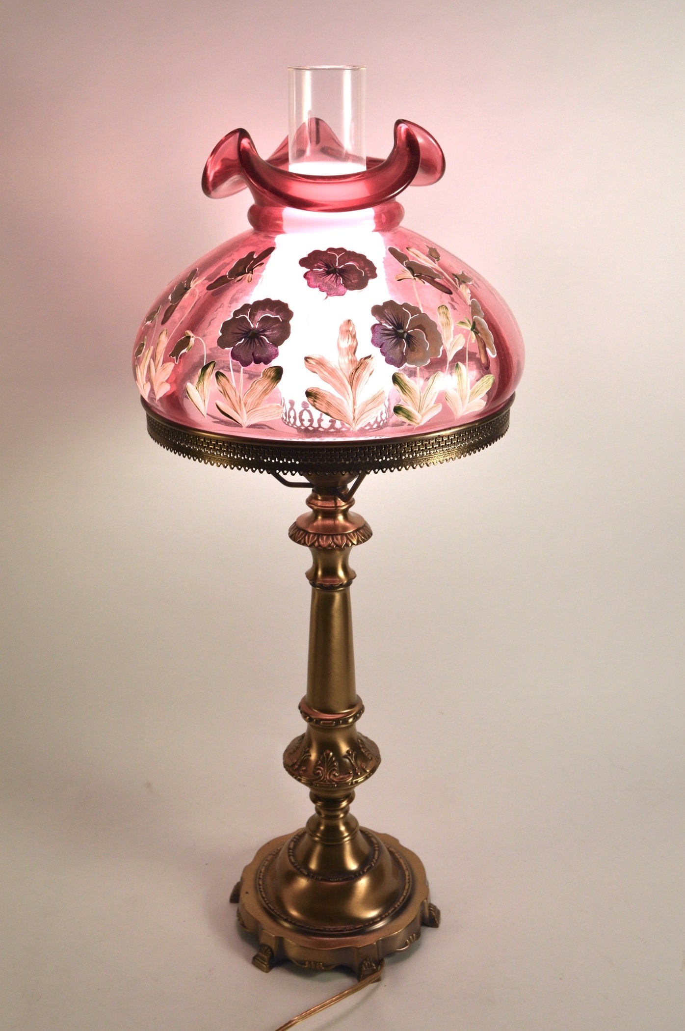 Hand painted fenton cranberry glass lamp ebth