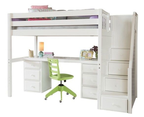 Haylee white loft bed with stairs and desk in 2020