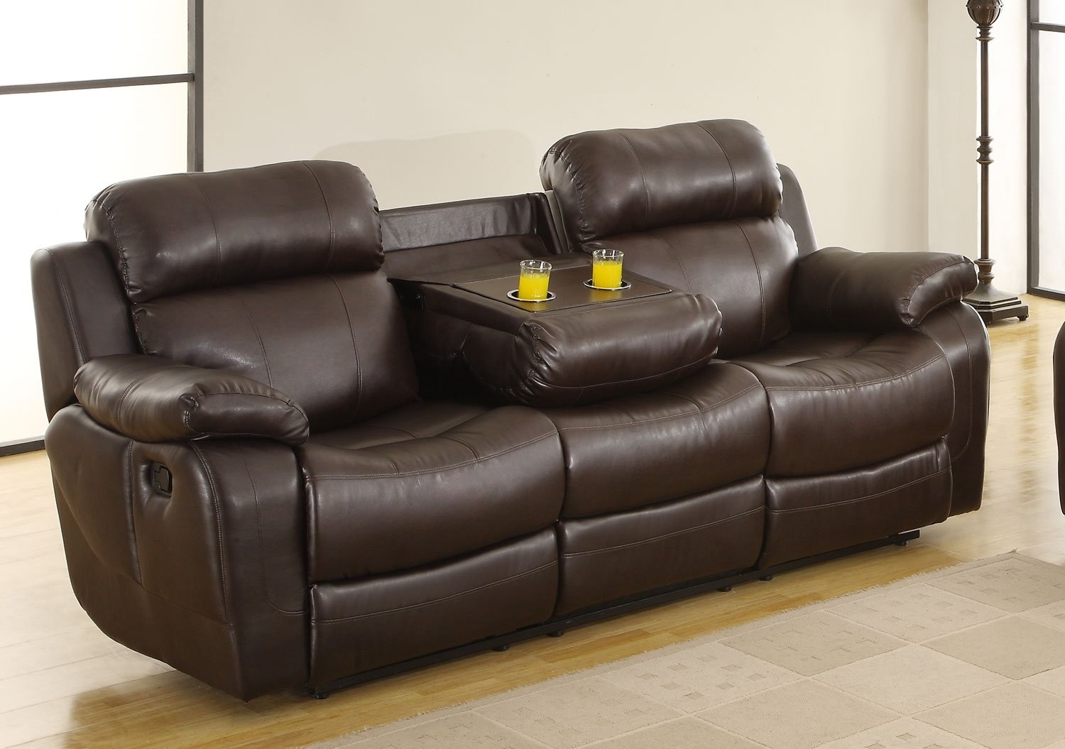Homelegance marille dark brown double reclining sofa with