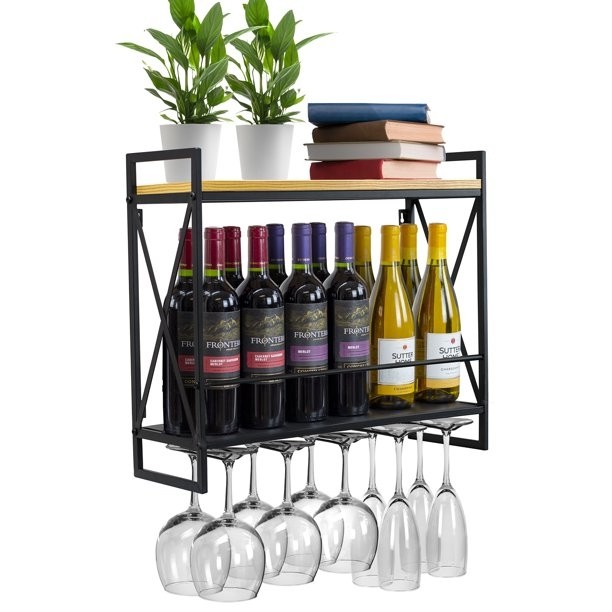 Industrial wine racks wall mounted with 5 stem glass