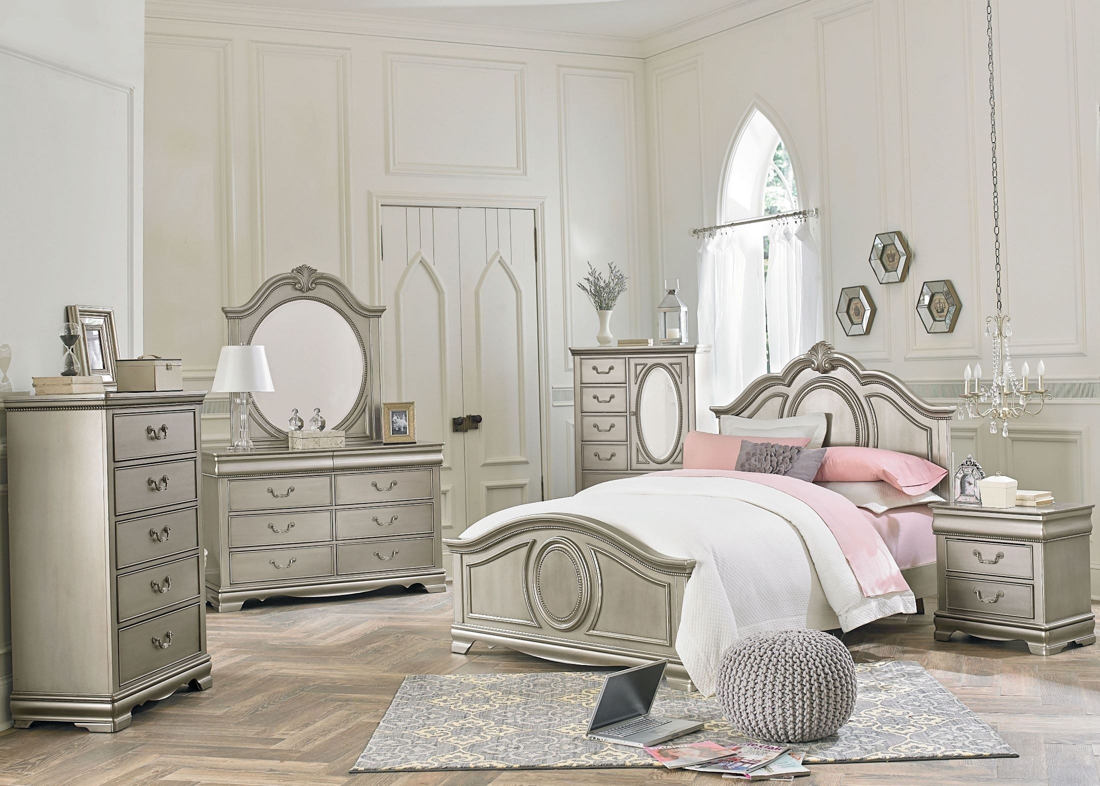 Jessica silver posh silver youth panel bedroom set from