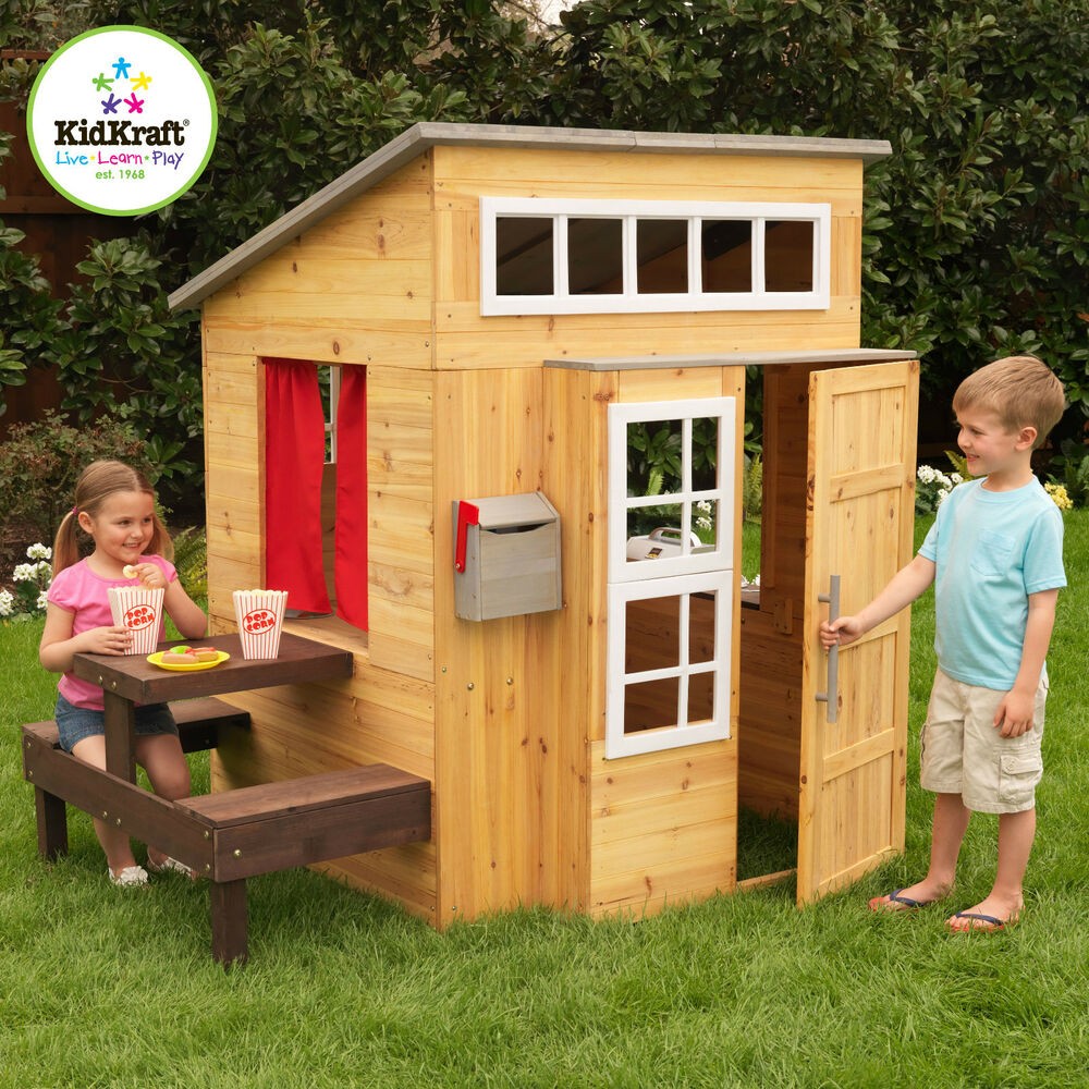 Kidkraft boys girls wooden modern outdoor playhouse cubby