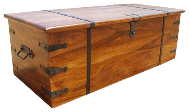 Kokanee large solid wood storage trunk coffee table chest