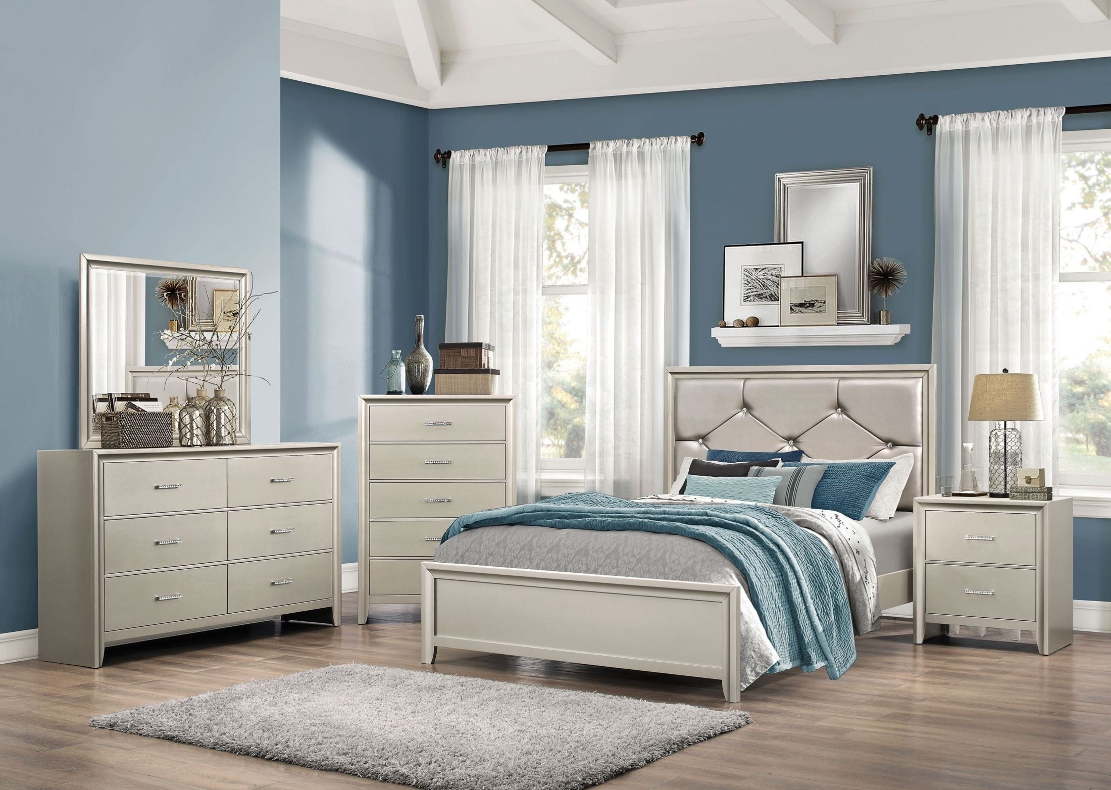 Lana silver panel bedroom set 205181q coaster furniture