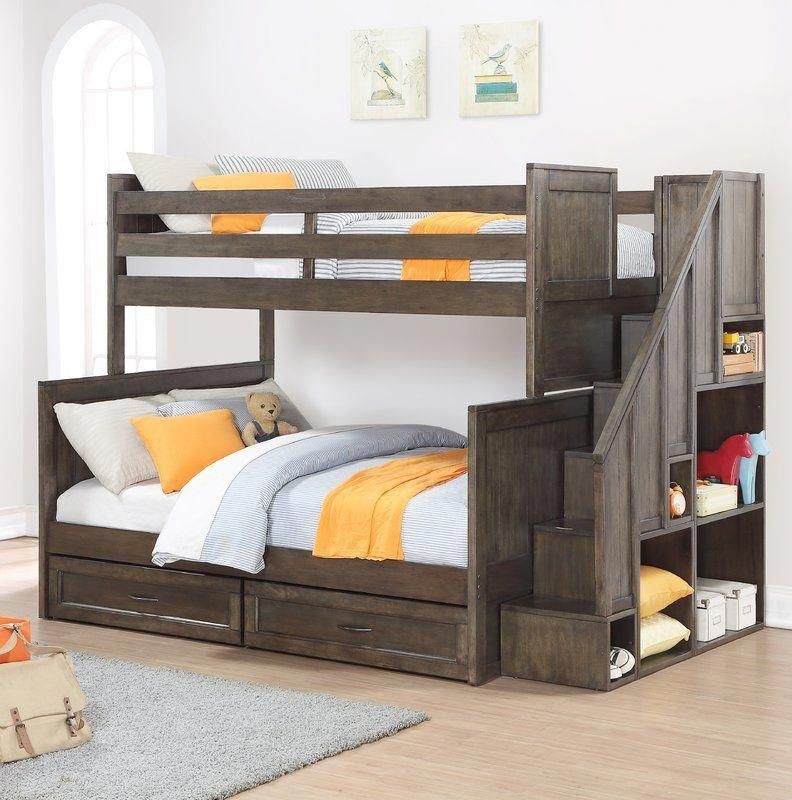Lawanda twin over full bunk bed with bookcase and drawers