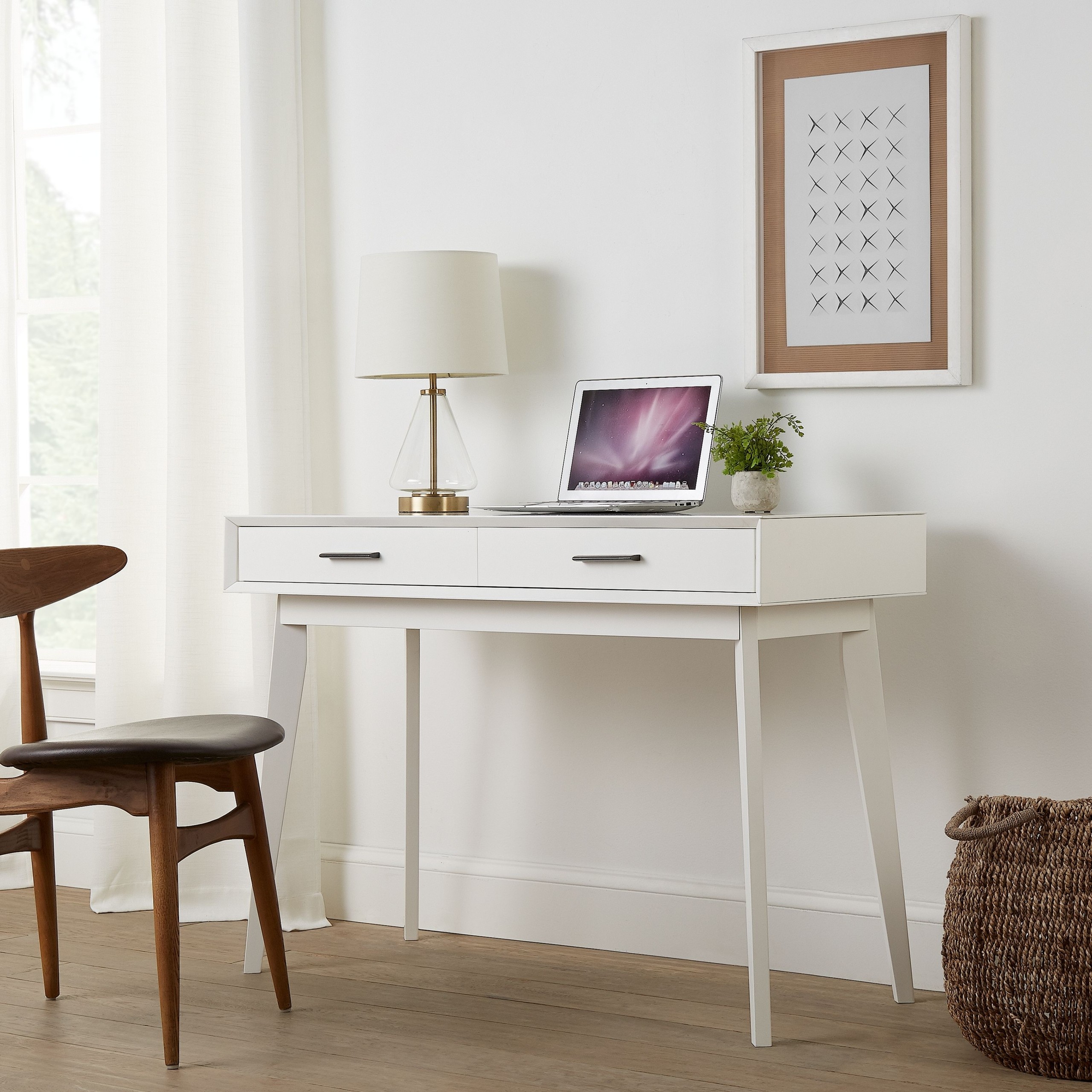 Mainstays reeve mid century 2 drawer writing desk white