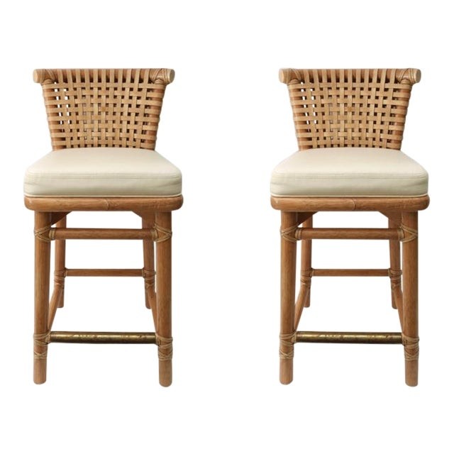 Mcguire bar stools in bamboo brass cream leather a