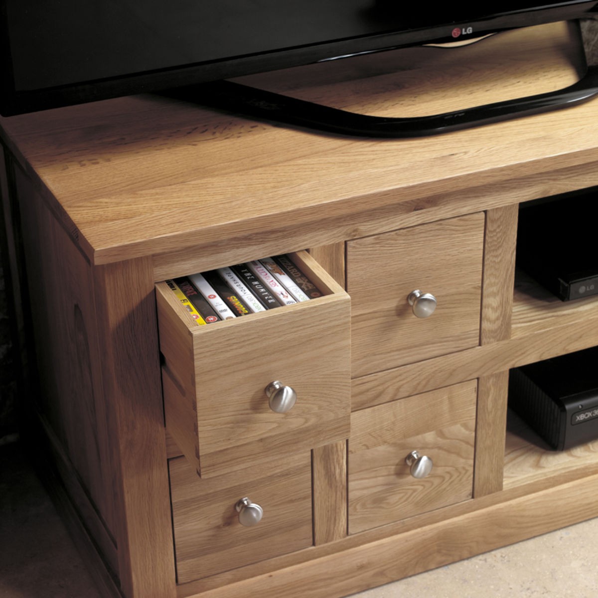 Mobel oak four drawer television cabinet wooden