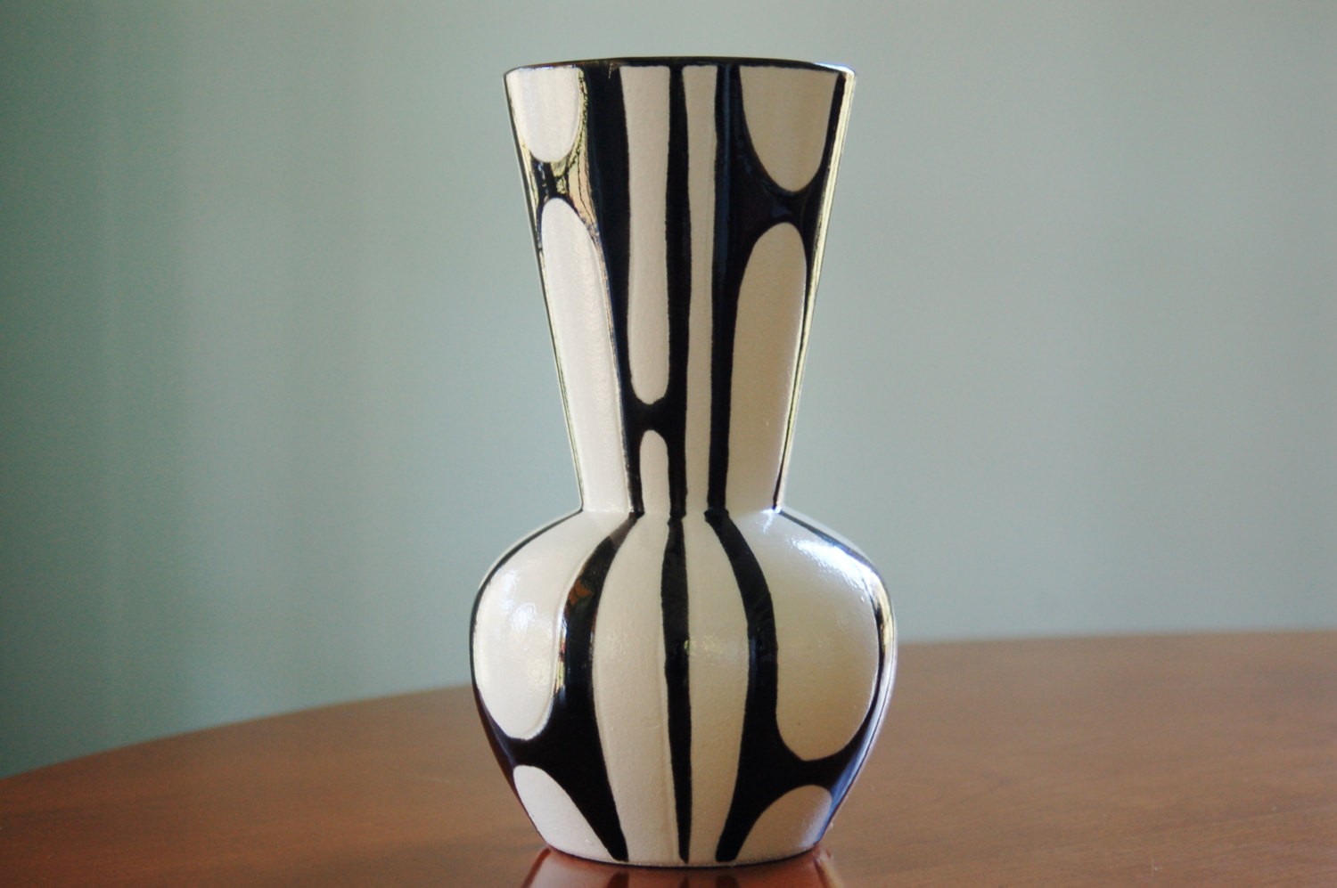 Mod black and white vase mid century porcelain geometric vase