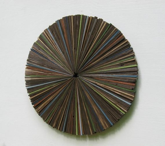 Modern wood wall art rustic sculpture round circle abstract