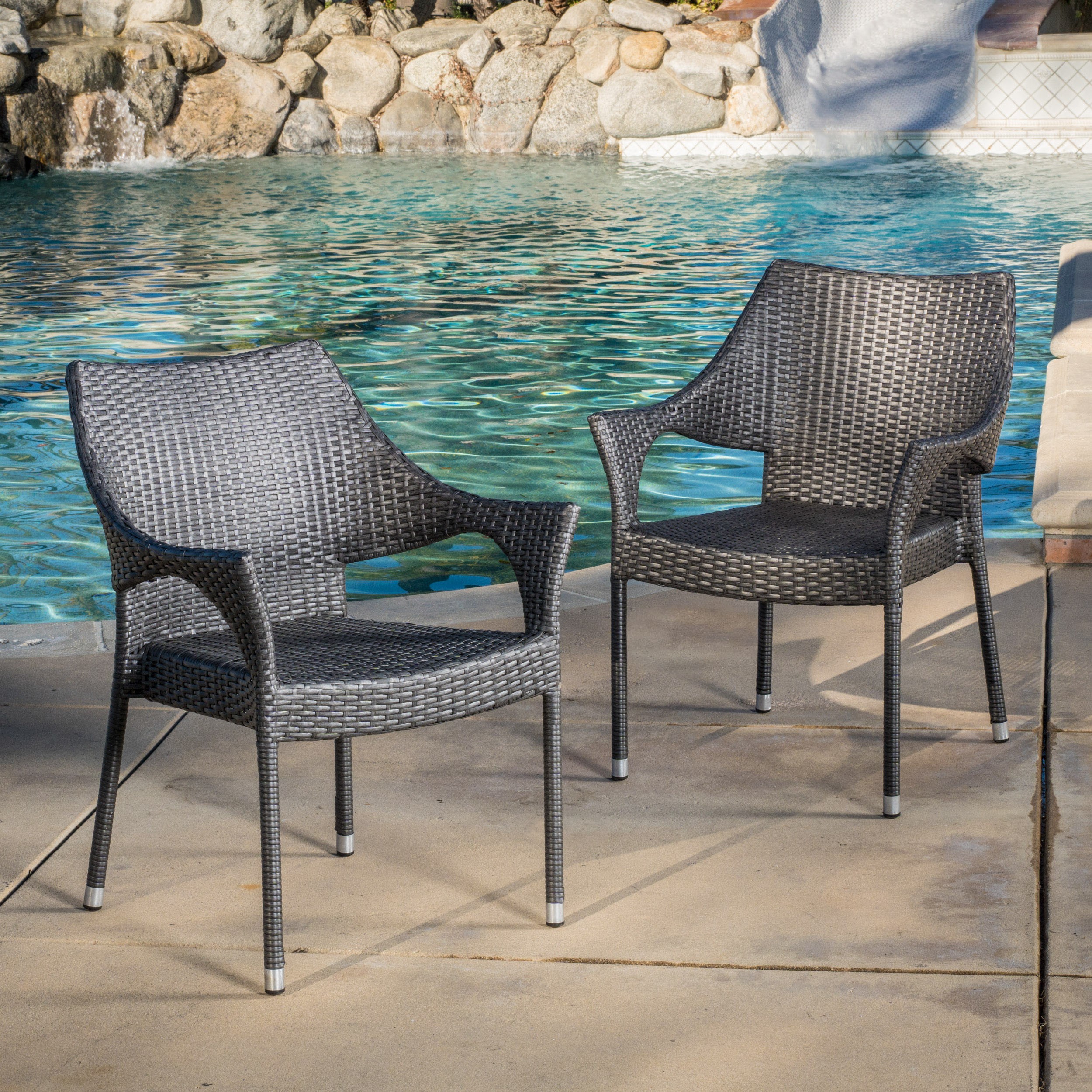 Outdoor wicker stackable chairs set of 2 grey walmart