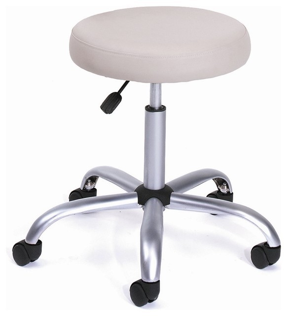 Padded stool in beige w adjustable height casters beige