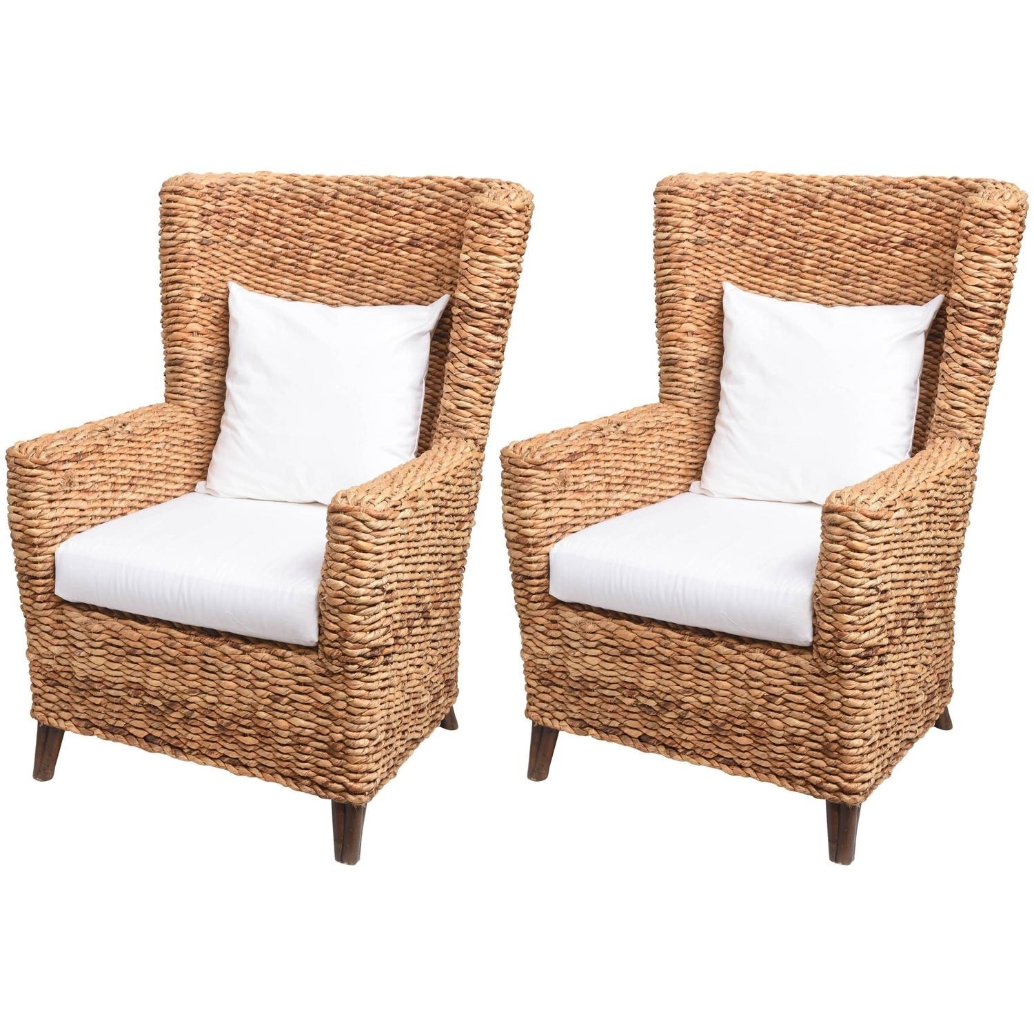 Pair of large woven banana leaf wing chairs at 1stdibs