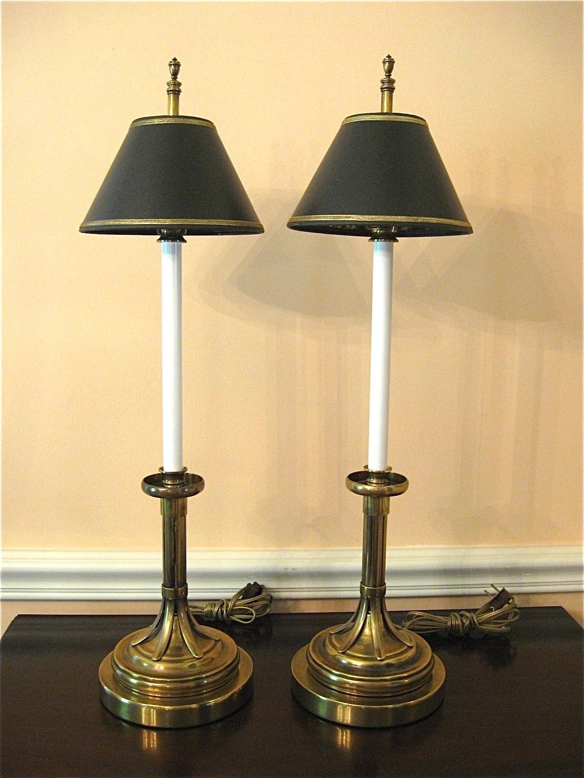 Pair tall buffet or table lamps black shades from 1