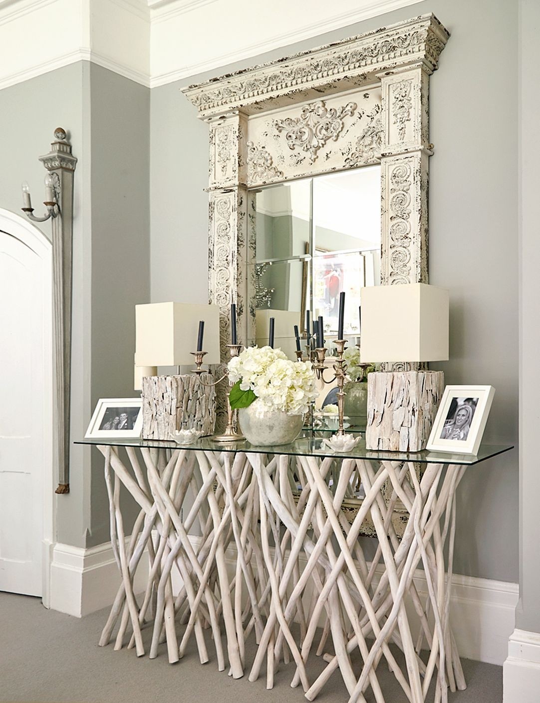 Renee white washed driftwood console table bow house 1